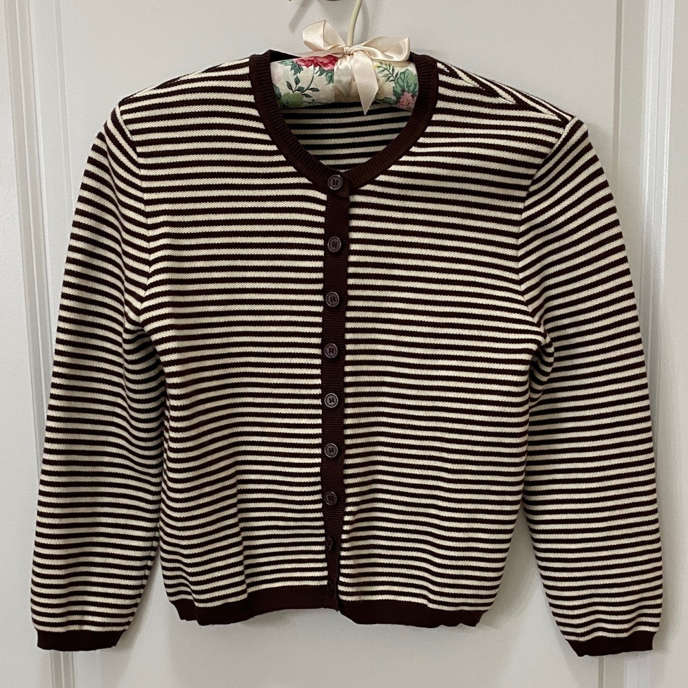 Olivaceous Chocolate and Ivory Striped Cardigan